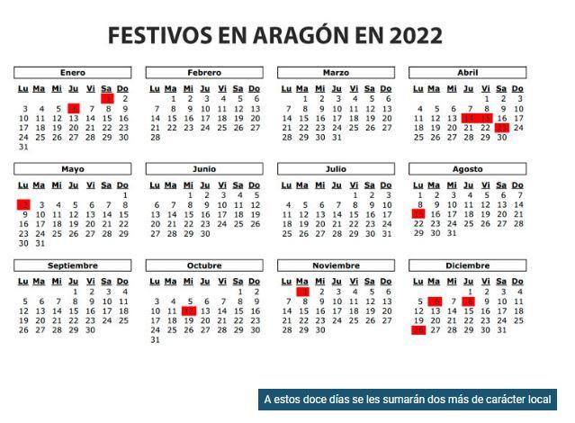 Imagen: Calendario días festivos en Aragón