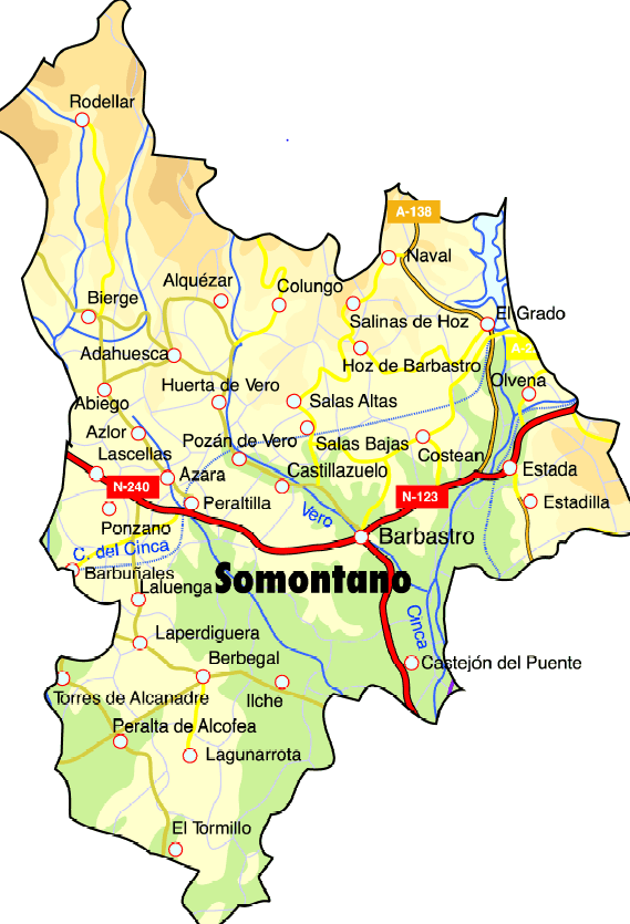 Imagen: Mapa de la Comarca de Somontano.